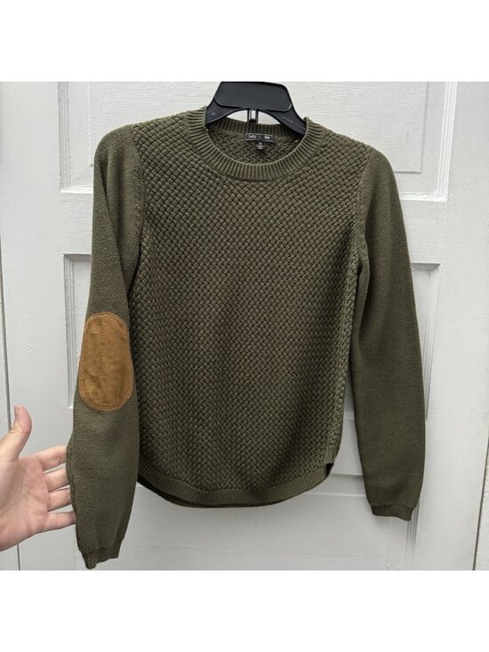 Lety & Me Sweaters - Lety & Me Olive Textured Knit Sweater Elbow Patch Cotton Blend Women’s XS